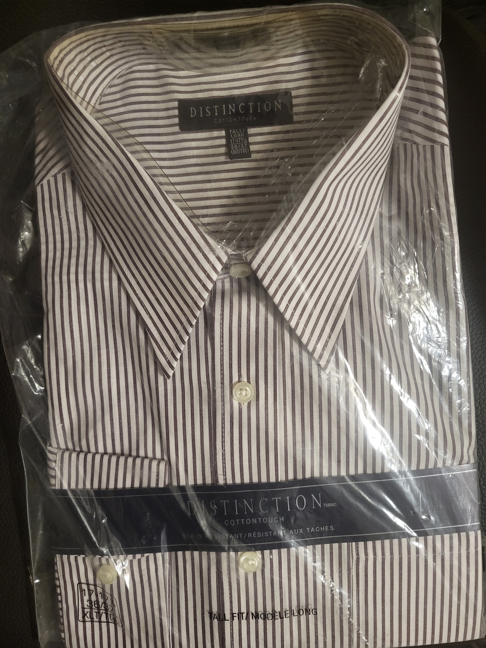 Sears Distinction White Dress Shirt with Brown Stripes